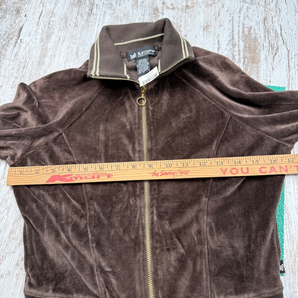 VTG Y2K Self Esteem Brown Velour Tracksuit Set Zip Jacket Flare Pants Medium - Picture 10 of 14